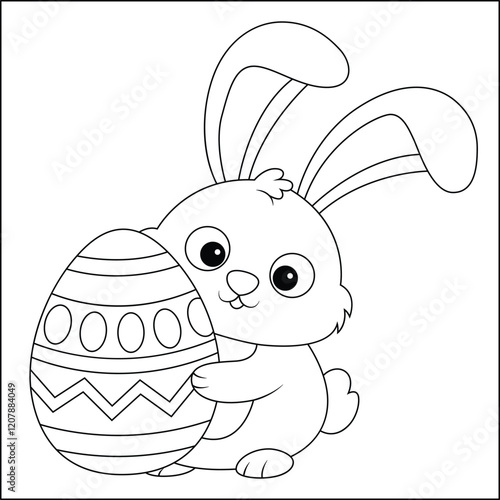 Bunny with easter egg rabbit line art coloring page for kids