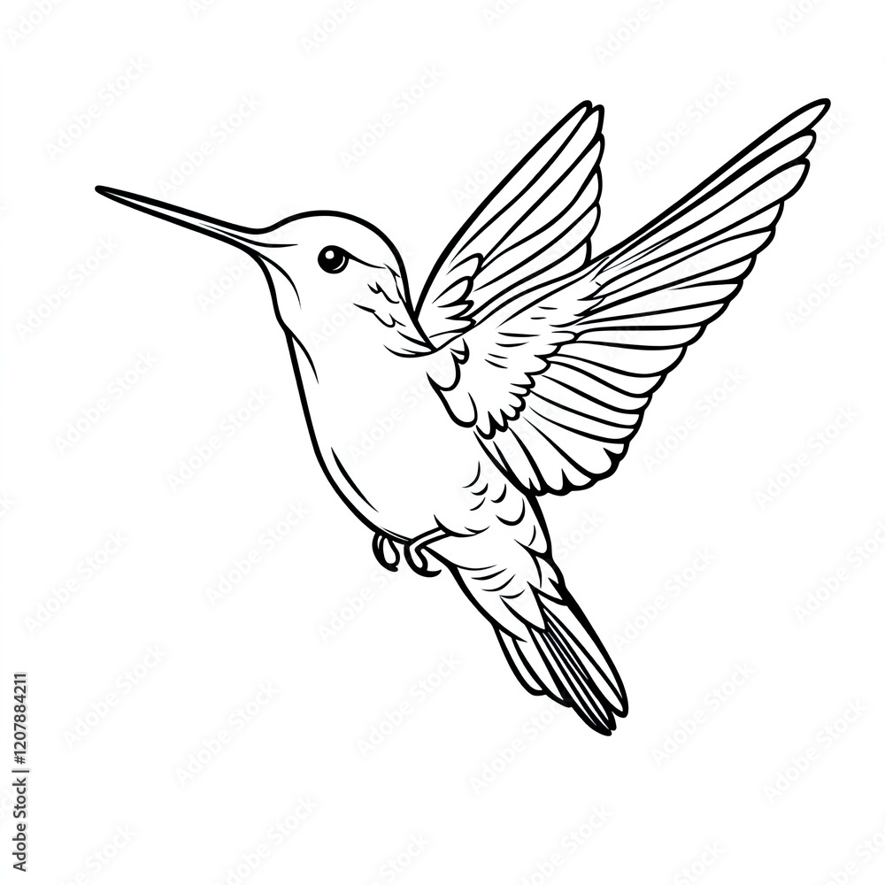 Obraz premium Hummingbird Outline Drawing Simple Coloring Book Page Illustration for Kids