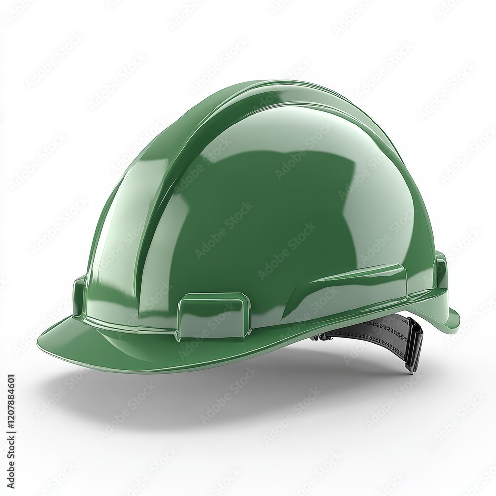 Fototapeta premium Green hard hat safety helmet, isolated on white background.