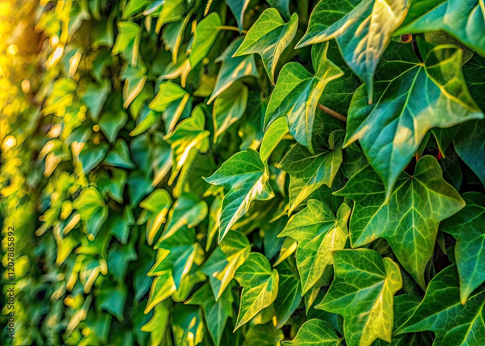 Fototapeta premium Lush Green Ivy Wall Close-Up, Natural Light Photography