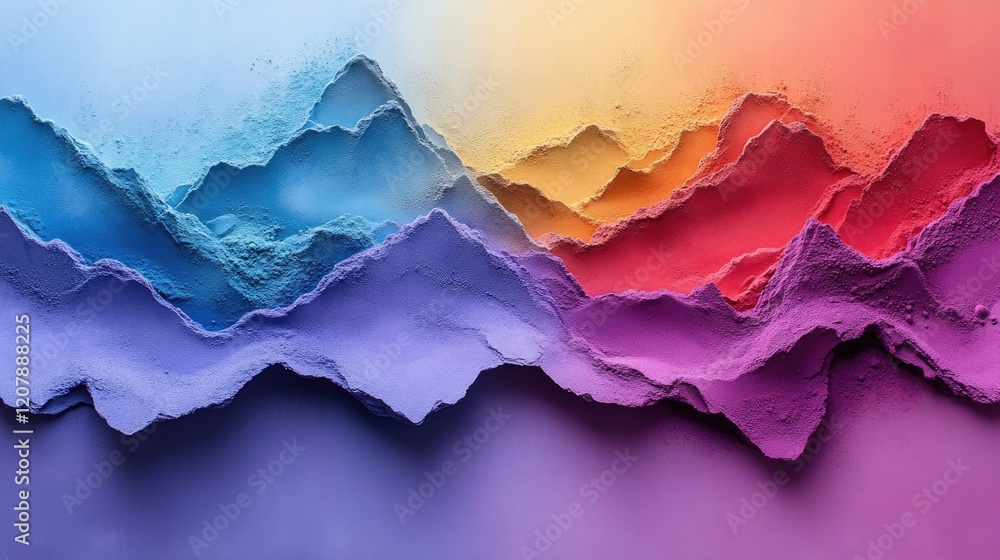 Fototapeta premium Vibrant abstract landscape with layered colorful mountains and gradients in a serene background
