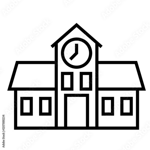 School building with a clock tower and windows. Education. Learning. Time. School building knowledge and the passage of time. education symbol. perfect for websites, educational apps, and marketin



