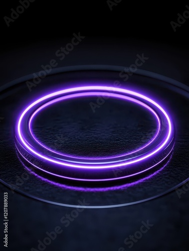 A glowing purple neon circle on a dark background, perfect for modern digital and abstract designs. photo