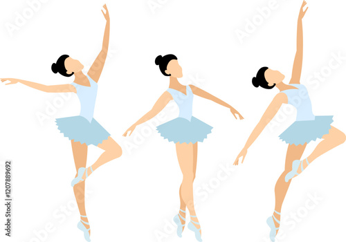 Vector people. Performance of ballet dancers. Young ballerina dances classical ballet. Vector illustration isolated