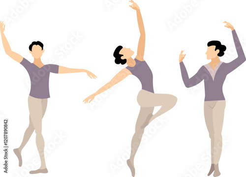 Vector people. Performance of ballet dancers. Men dance classical ballet. Vector illustration isolated