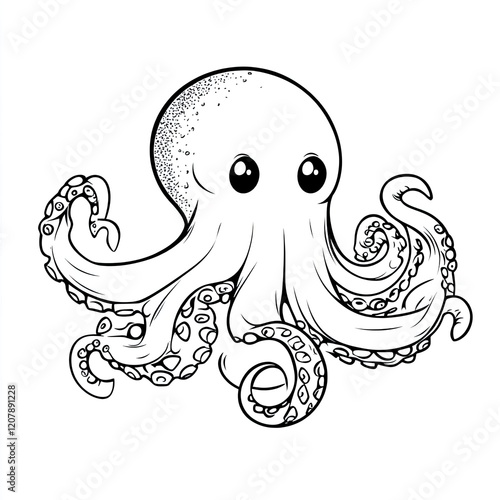 Octopus Outline Drawing Simple Coloring Page for Kids photo