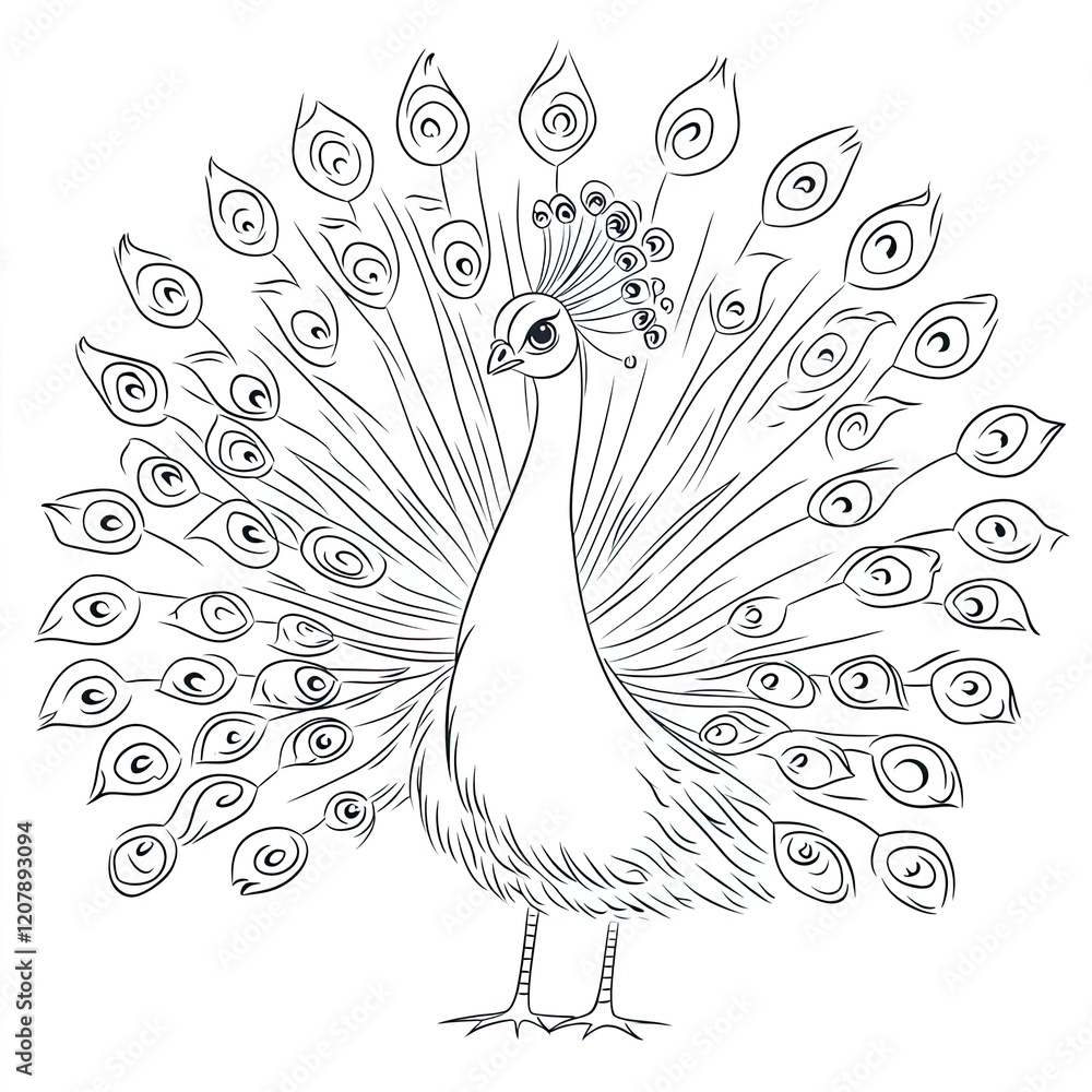 Fototapeta premium Charming Peacock Illustration Simple Coloring Book Page for Kids