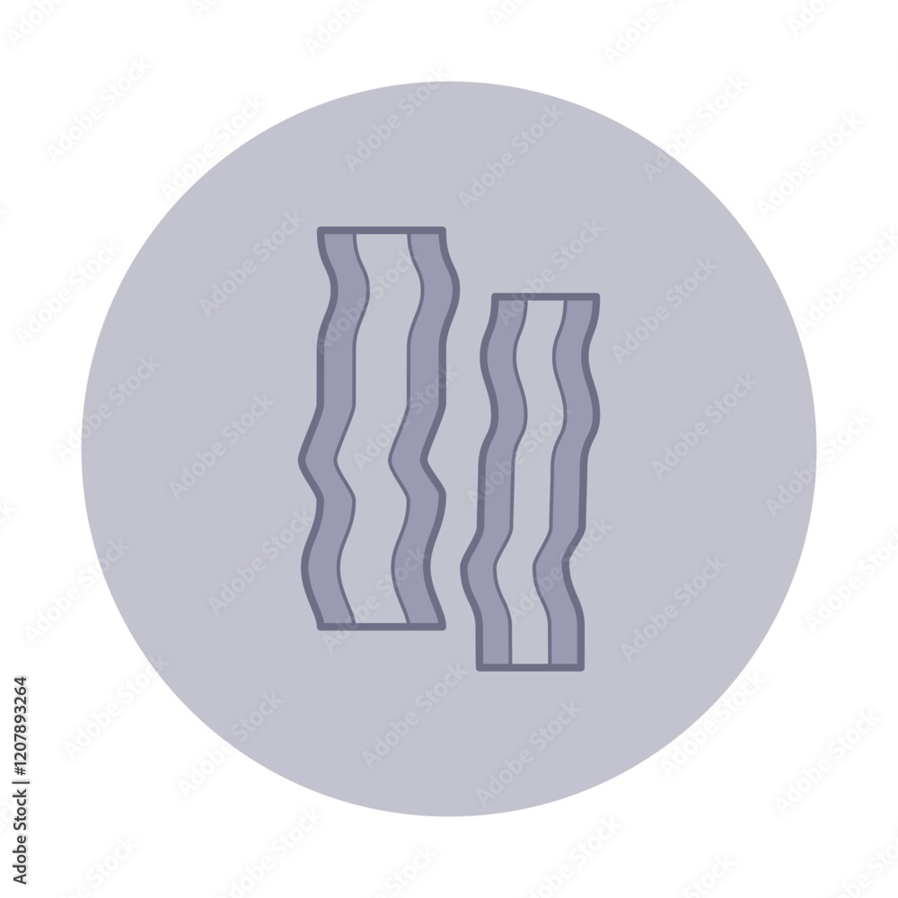 Two strips of bacon in minimalistic design against gray backdrop. Crispy meat delight. Food design illustration suitable for menu concept Two strips of bacon in minimalistic design against gray backdrop. Crispy meat delight. Food design illustration suitable for menu concept