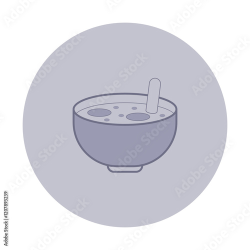 Simple, line-style icon of bowl of soup with circular ingredients and spoon. Minimalist style design suitable for menu concepts