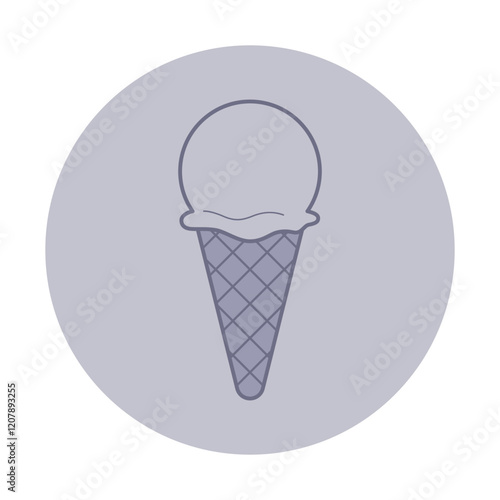 Minimalist design of simple ice cream cone with rounded scoop on top. Sweet treat design suitable for menu concepts