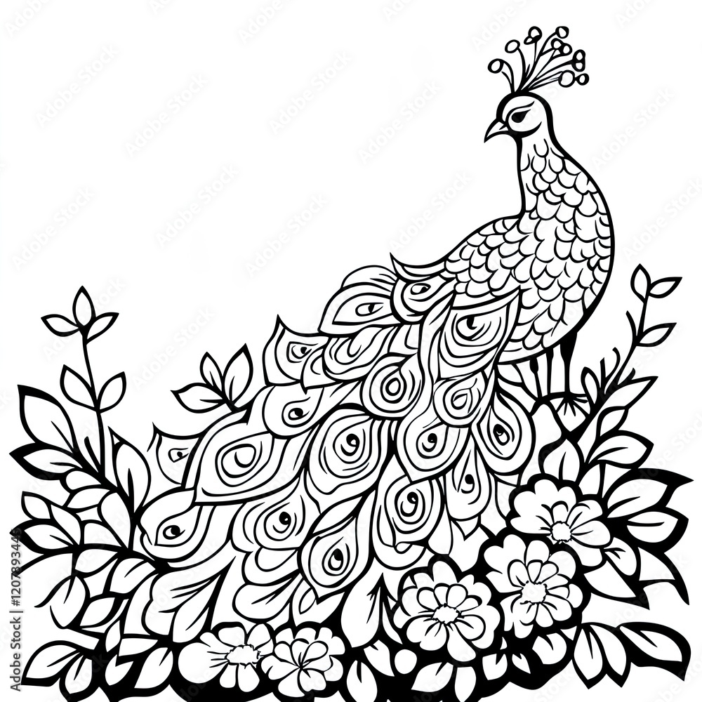 custom made wallpaper toronto digitalSimple Peacock Moon Coloring Book Page Fun Illustration for Kids