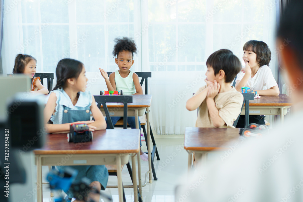 Group of diverse children enjoy learning about the STEM. Group of diverse children enjoy learning about the STEM.