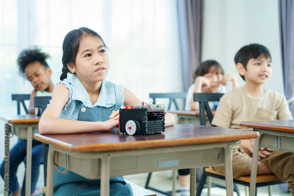 Group of diverse children enjoy learning about the STEM. Group of diverse children enjoy learning about the STEM.