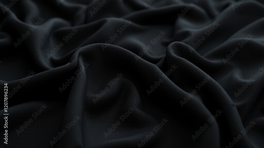 Obraz premium Soft black fabric with smooth folds and luxurious texture, ideal for minimalist backgrounds, textile design, or high-end visuals.
