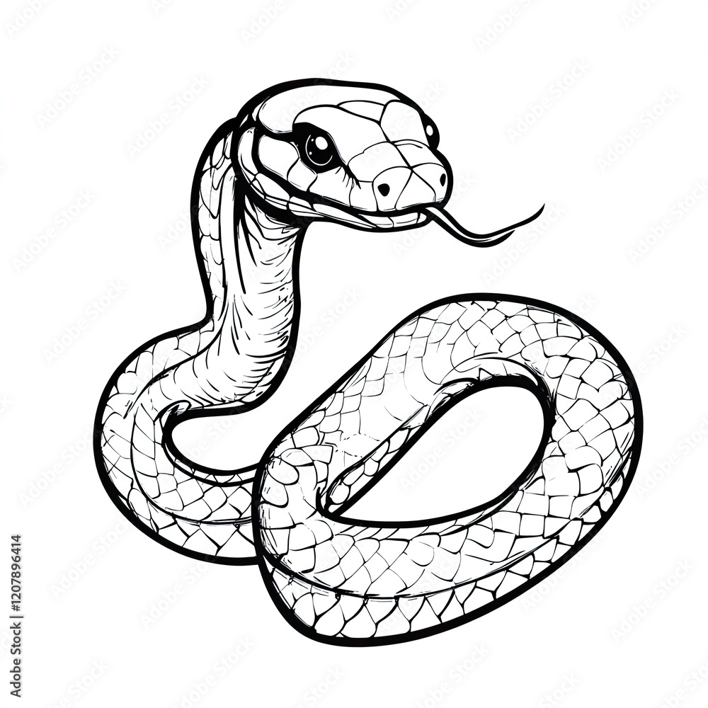 Fototapeta premium Simple Snake Outline Drawing Coloring Book Page for Kids