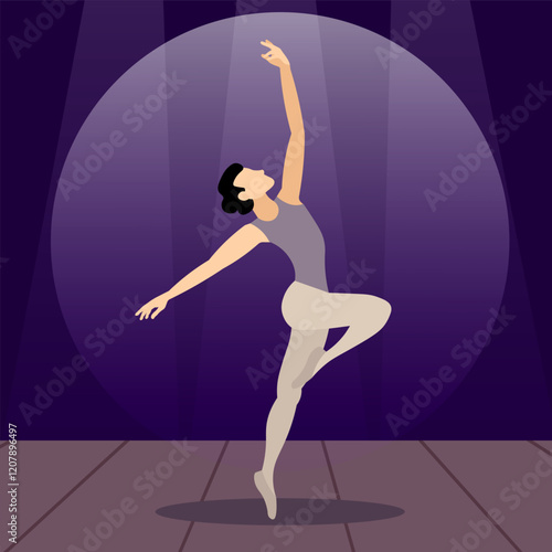 Vector people. Performance of ballet dancers. An adult man dances ballet on stage. Vector