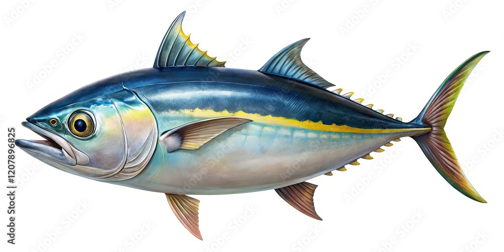 Fototapeta premium Macro Tuna Fish Isolated White Background AI Photo