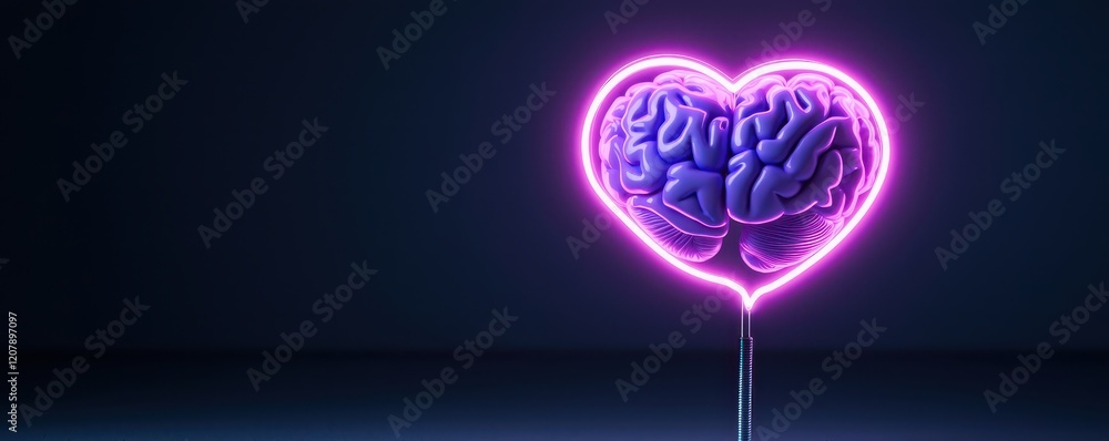 A vibrant heart-shaped brain glowing in neon light, symbolizing the connection between love and intellect. A vibrant heart-shaped brain glowing in neon light, symbolizing the connection between love and intellect.