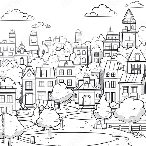 Wallpaper Mural Summer Cityscape Coloring Book Page Simple Illustrations for Kids Torontodigital.ca