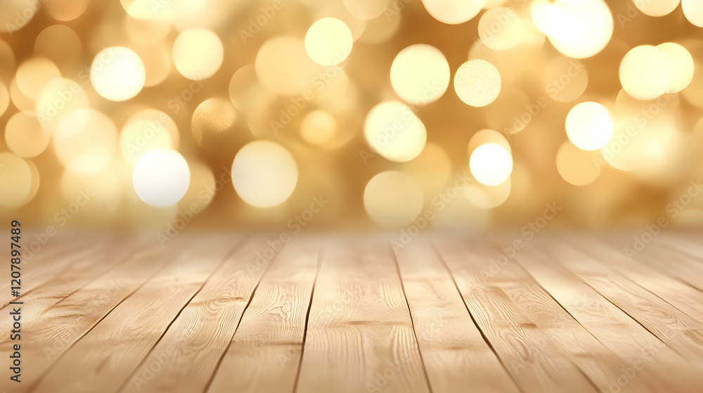 Golden Bokeh Lights Wooden Background Illustration Golden Bokeh Lights Wooden Background Illustration