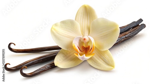 Fototapeta Naklejka Na Ścianę i Meble -  Vanilla pods and orchid flower isolated on white and transparent background, png
