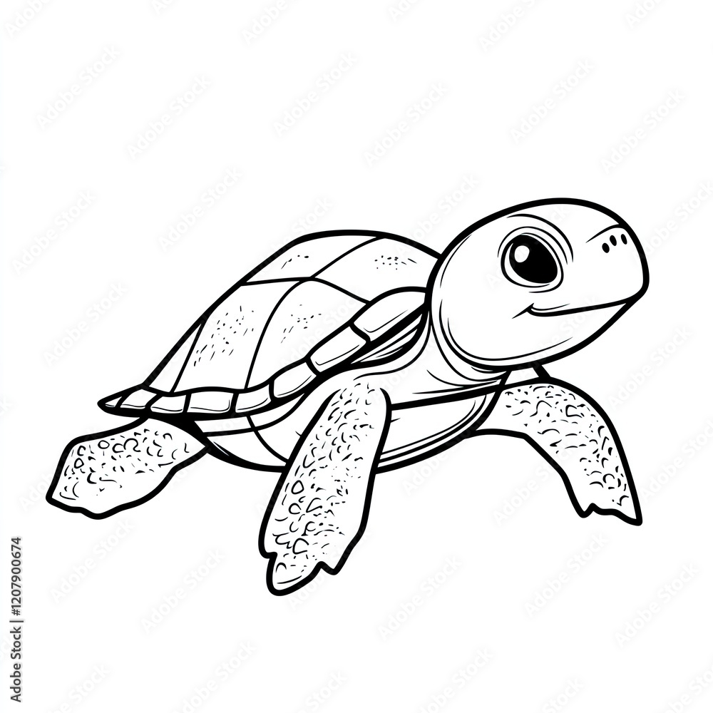 Fototapeta premium Simple Turtle Outline Drawing Coloring Book Page Illustration for Kids