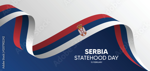 Foto Serbia Statehood Day 15 February flag ribbon vector poster