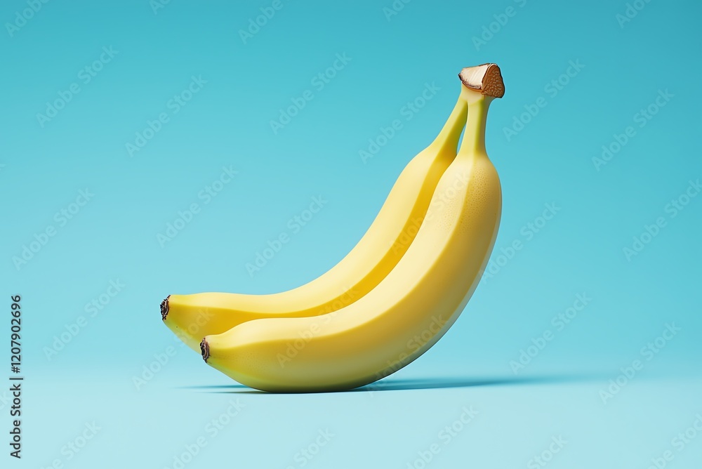 A vibrant image featuring two fresh bananas against a bright blue background, highlighting their smooth texture and rich yellow color, perfect for organic and health-related themes A vibrant image featuring two fresh bananas against a bright blue background, highlighting their smooth texture and rich yellow color, perfect for organic and health-related themes