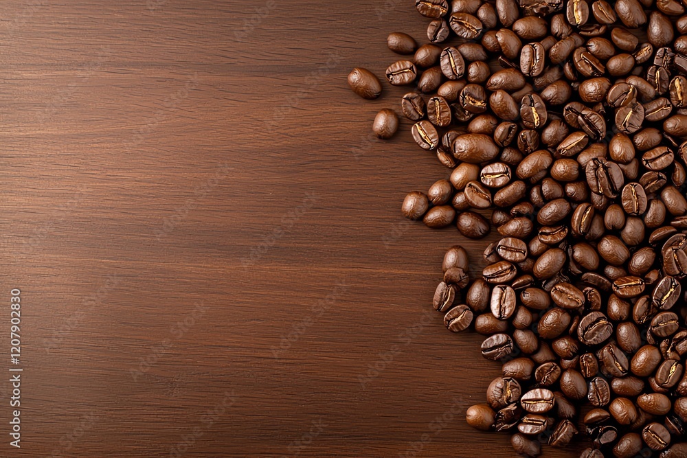 A close-up of roasted coffee beans arranged artistically on a wooden surface, showcasing their rich texture and color. Ideal for coffee enthusiasts and culinary projects. A close-up of roasted coffee beans arranged artistically on a wooden surface, showcasing their rich texture and color. Ideal for coffee enthusiasts and culinary projects.