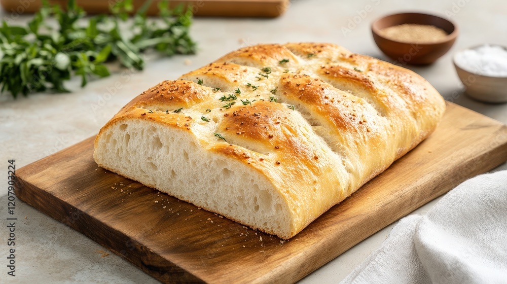 Rustic Artisan Bread Loaf with Detailed Crust, Thyme, and Sesame Seeds, Baked to Perfection on Wooden Board Rustic Artisan Bread Loaf with Detailed Crust, Thyme, and Sesame Seeds, Baked to Perfection on Wooden Board