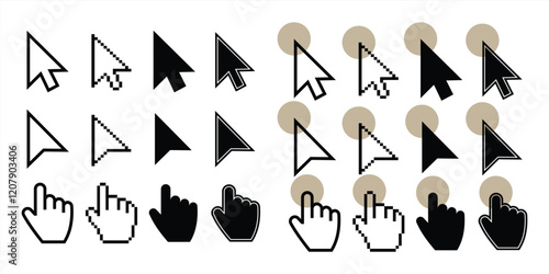 Set of Various Computer Cursor Icons in Different Styles and Designs