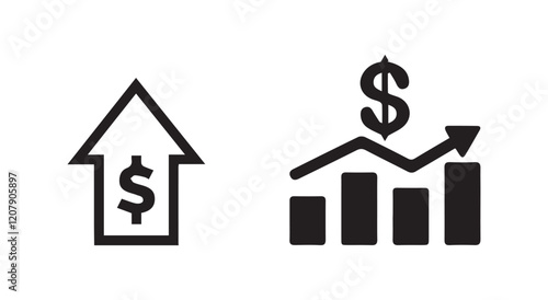 Technology development icon set.Investment icon set. Containing business growth, dollar money bag, saving and deposit icon design. Investment management vector illustration.