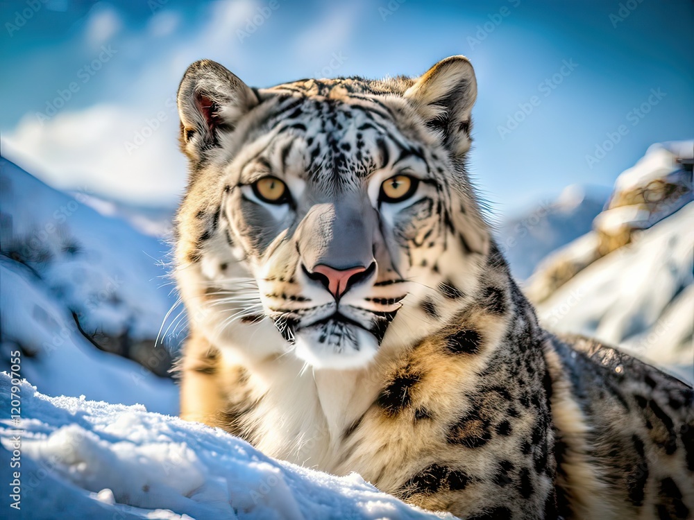 Majestic Snow Leopard Close-Up, Aerial View, Wildlife Photography Majestic Snow Leopard Close-Up, Aerial View, Wildlife Photography