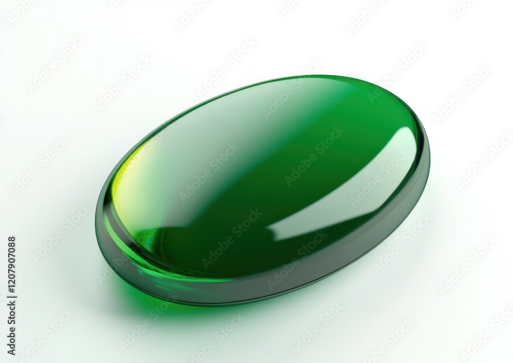 Close-up of a single, glossy, green capsule on a white background. Close-up of a single, glossy, green capsule on a white background.