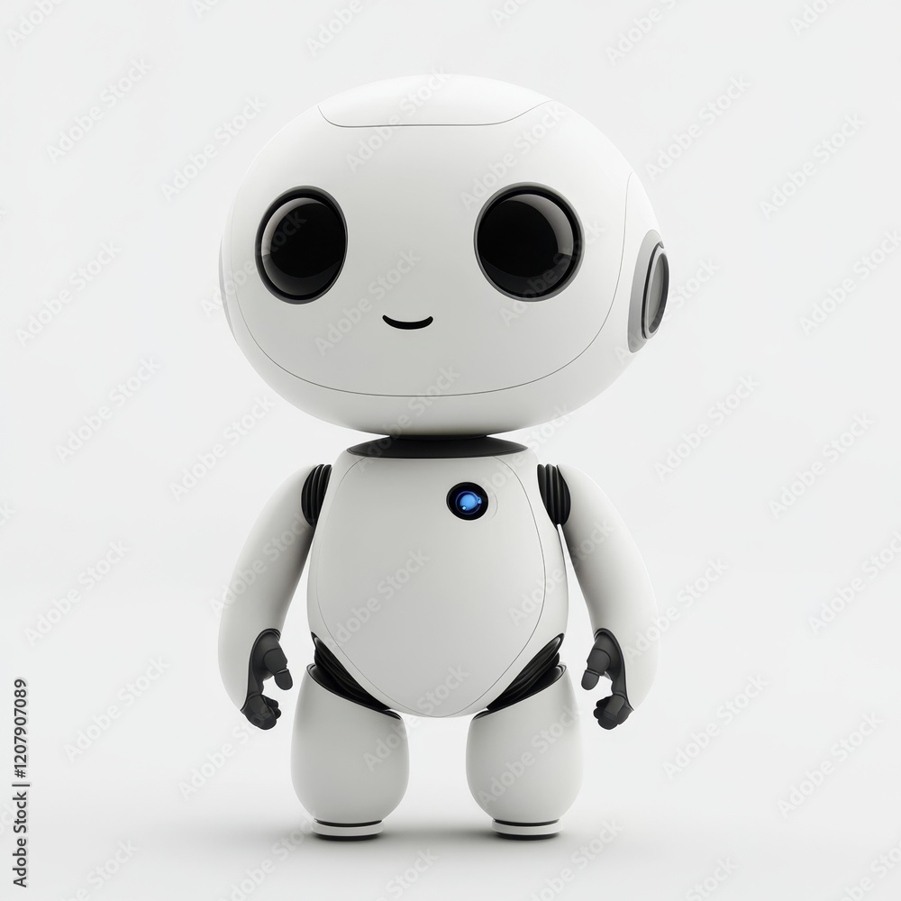 Fototapeta premium Cute white robot character, digital rendering.