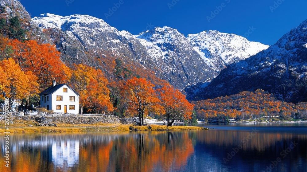 Fototapeta premium Majestic mountain range reflected in calm waters landscape photography serene environment scenic viewpoint