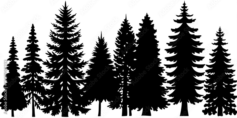 Fototapeta premium Coniferous Tree Silhouette Forest Illustration