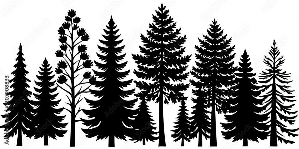 Fototapeta premium Coniferous Tree Silhouette Forest Illustration