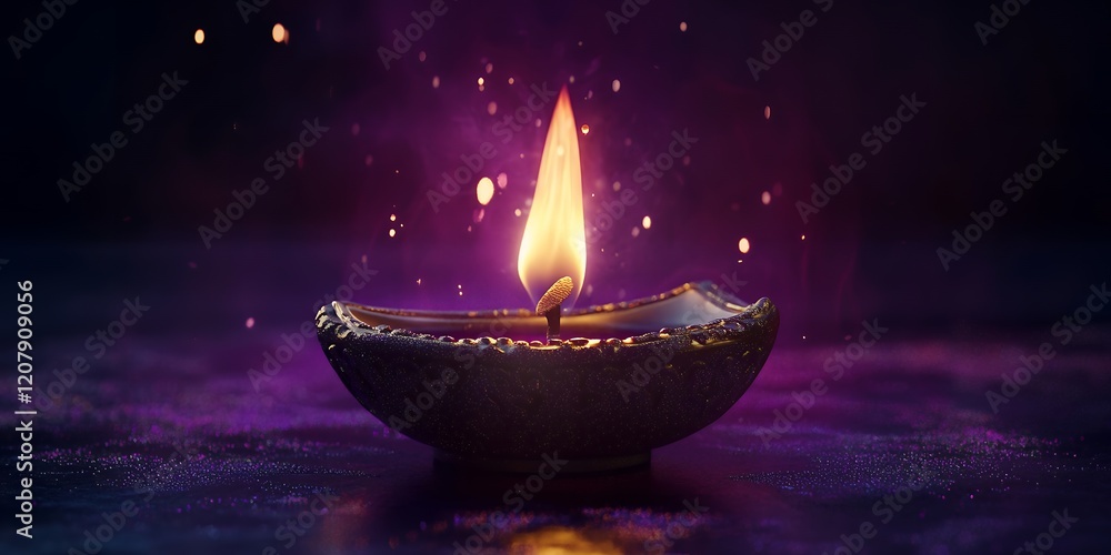 Illuminated Diya Lamp with Magical Glowing Sparks Festive Diwali Oil Lamp Spiritual Candlelight Illuminated Diya Lamp with Magical Glowing Sparks Festive Diwali Oil Lamp Spiritual Candlelight