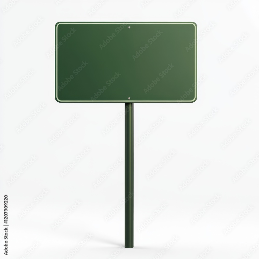 Blank green rectangular sign on a metal post, isolated on white. Blank green rectangular sign on a metal post, isolated on white.