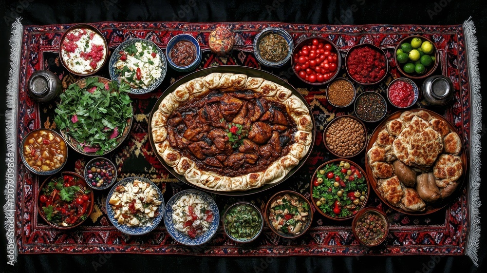 Fototapeta premium Lavish Middle Eastern Feast on Ornate Rug