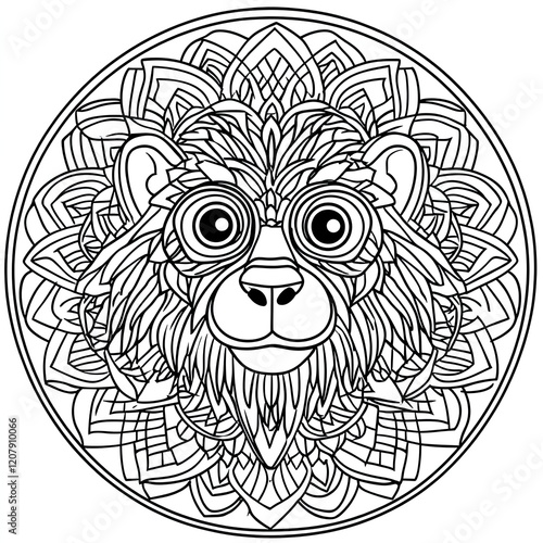 Zentangle Monkey Mandala Coloring Book Page Simple Illustrations for Kids
