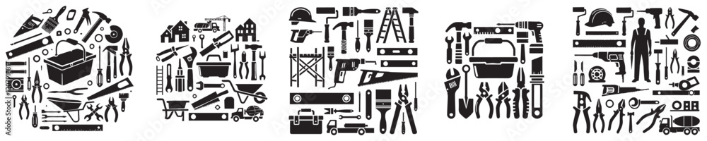 Obraz premium collection of silhouette craftsman construction tools