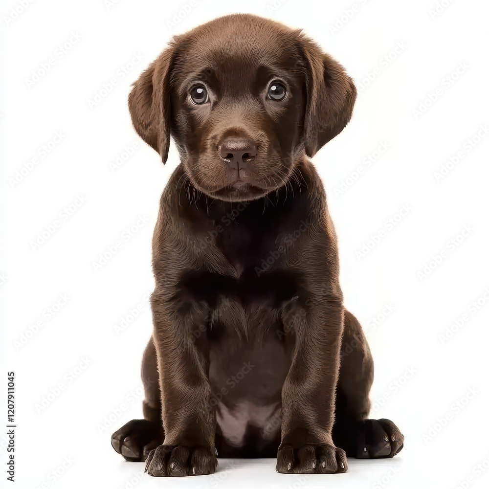 Chocolate Labrador puppy, isolated on white background Chocolate Labrador puppy, isolated on white background
