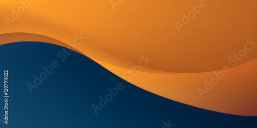 Abstract gradient simple line waves transitioning from deep navy blue to warm goldenrod, abstract aesthetic, commercial background