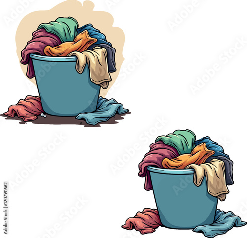 Overflowing laundry baskets filled with colorful clothes waiting to be washed