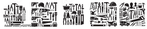 collection of silhouette craftsman construction tools