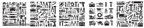collection of silhouette craftsman construction tools