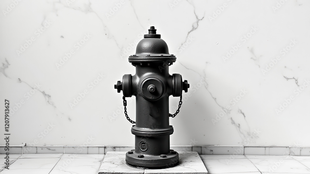 Fototapeta premium Grey fire hydrant on marble background