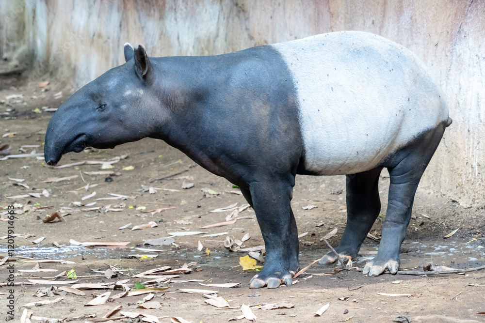 Malayan tapir (Tapirus indicus), also known as the Asian tapir. Wildlife animal. Malayan tapir (Tapirus indicus), also known as the Asian tapir. Wildlife animal.